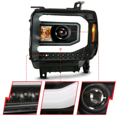 ANZO GMC SIERRA 1500 14-15 2500H/15-19 Projetor Farol Plank Estilo Preto com Switchback (Halogênio)