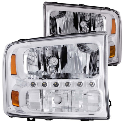 ANZO 2000-2004 Ford Excursion Faróis de cristal cromados c/ LED 1 peça