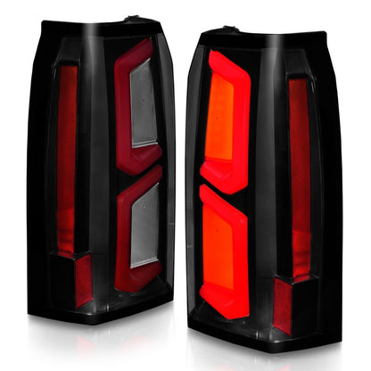 Lanternas traseiras de LED ANZO 2015-2020 Chevrolet Tahoe com barra de luz preta com lente somke