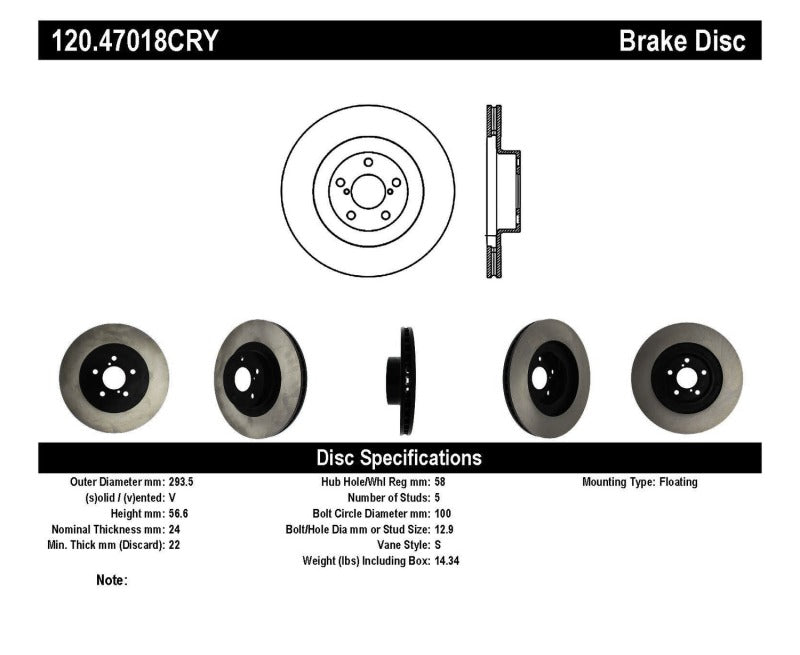 Rotor dianteiro Stoptech 02-10 WRX CRYO-STOP