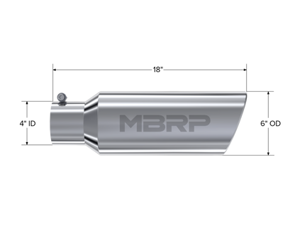 MBRP Punta universal 6 in OD Extremo enrollado 4 in Entrada 18 in Longitud T304