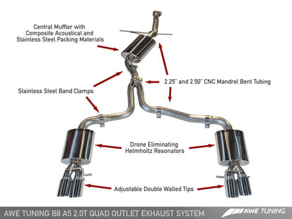 Escape AWE Tuning Audi B8 A5 2.0T Touring Edition - Quad Outlet Diamond Black Tips