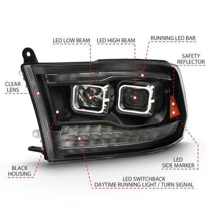 ANZO 2009-2018 Projetor Dodge Ram 1500 HL Switchback Cromado Âmbar