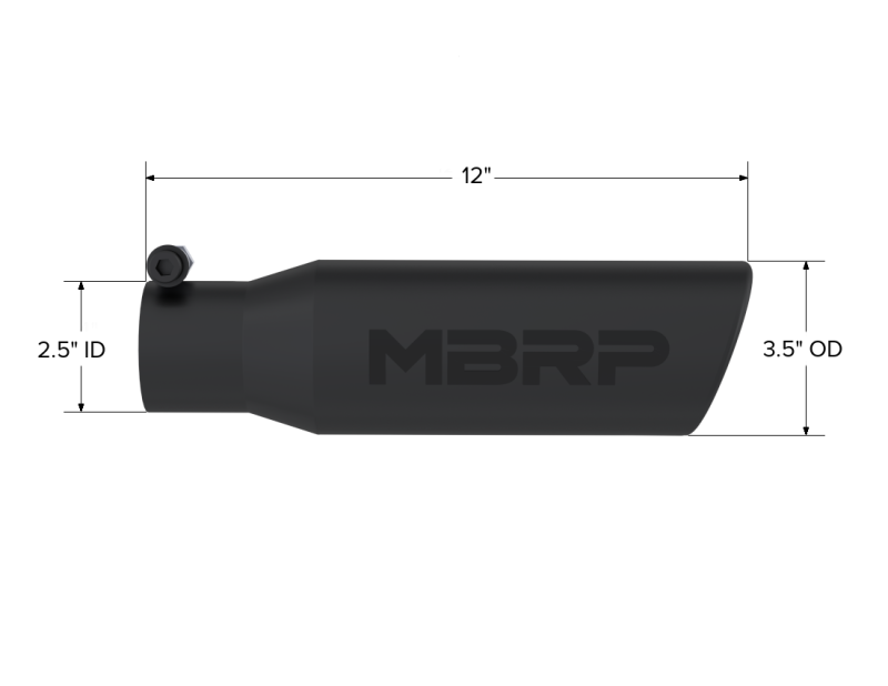 Ponta universal MBRP 3 pol. OD, extremidade laminada angular 2 entrada 12 comprimento - acabamento preto