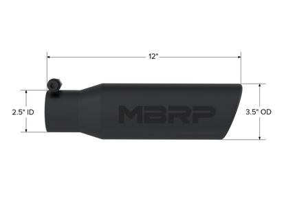 Ponta universal MBRP 3 pol. OD, extremidade laminada angular 2 entrada 12 comprimento - acabamento preto