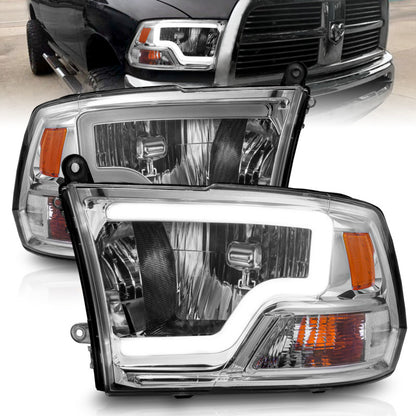 ANZO 2009-2018 Dodge Ram 1500/ 2500/ 3500 Faróis de cristal com barra de luz carcaça cromada