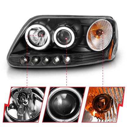 ANZO 1997-2003 Ford F-150 Projetor Faróis com Halo Preto (CCFL)