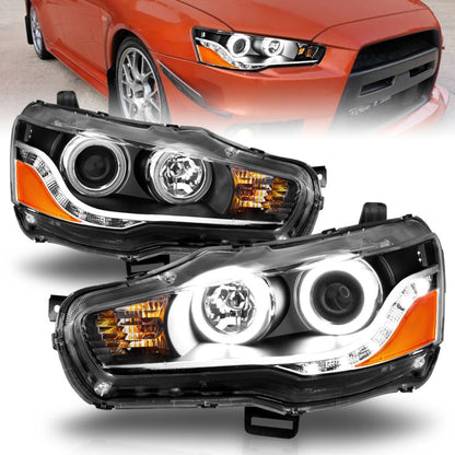ANZO 2008-2015 Mitsubishi Lancer Projector Faróis c/ Halo Black (CCFL)