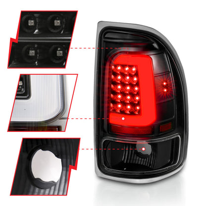 ANZO 1997-2004 Dodge Dakota Lanternas traseiras de LED com carcaça preta Par de lentes transparentes