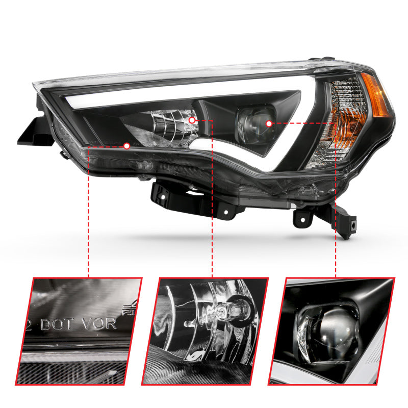 ANZO 14-18 Toyota 4 Runner Plank Style Proyector Faros delanteros Negro con ámbar