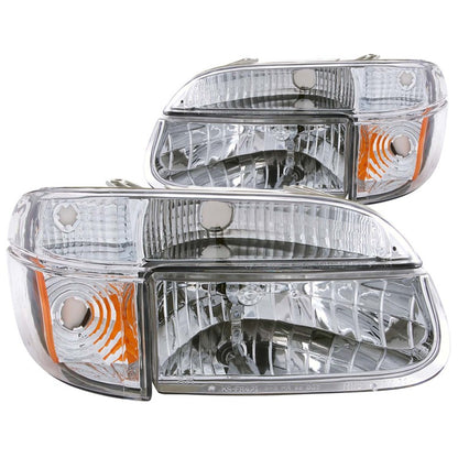 ANZO 1995-2001 Ford Explorer Crystal Faróis cromados com luzes de canto 2 peças