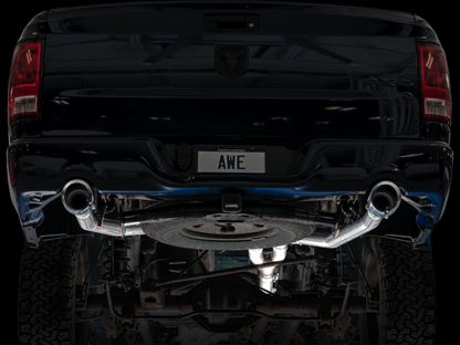 AWE Tuning 09-18 RAM 1500 5.7L (con recortes) 0FG Escape Cat-Back de salida trasera doble - Puntas plateadas cromadas