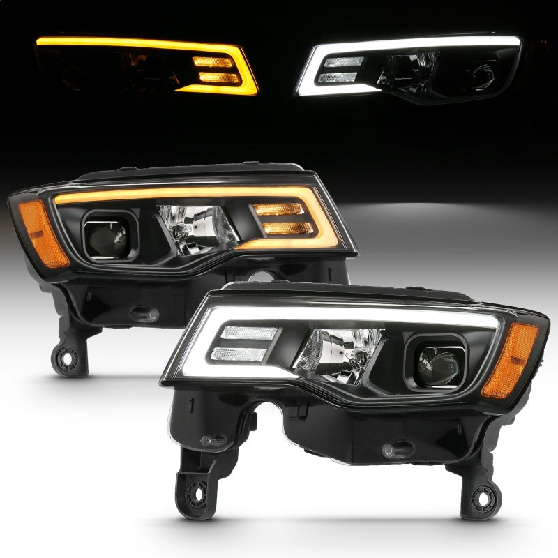 ANZO 2017-2018 Jeep Grand Cherokee Projetor Faróis c/ Plank Style Switchback - Preto c/ Âmbar