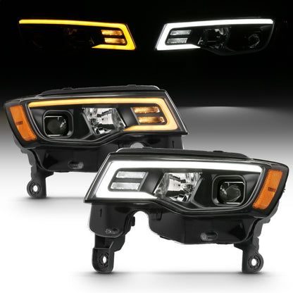 ANZO 2017-2018 Jeep Grand Cherokee Projetor Faróis c/ Plank Style Switchback - Preto c/ Âmbar