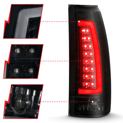 ANZO 1999-2000 Cadillac Escalade LED lanternas traseiras caixa preta par de lentes fumaça