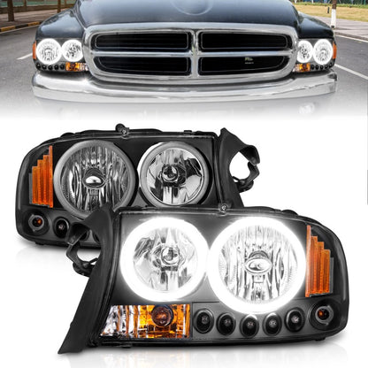 ANZO 1997-2004 Dodge Dakota Cristal Faróis Preto 1pc