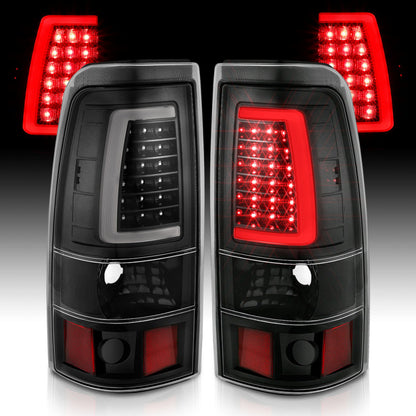 ANZO 1999-2002 Chevy Silverado 1500 LED lanternas traseiras estilo prancha preto com lentes transparentes