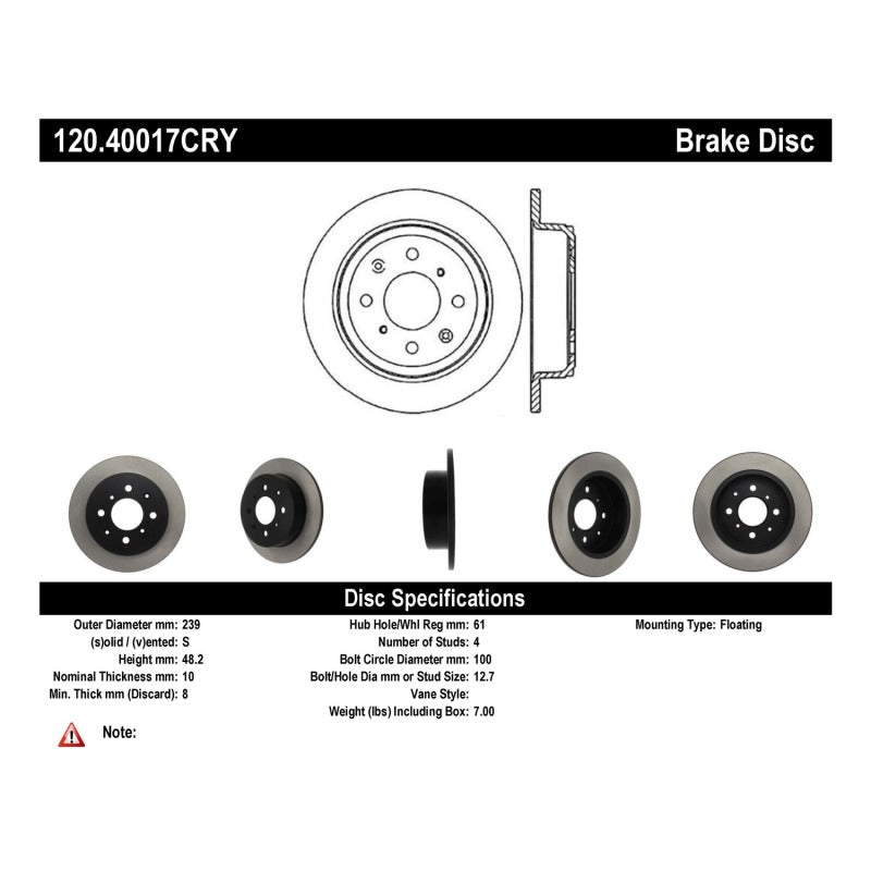 Stoptech Acura y Honda Civic/Del Sol Rotor CRYO-STOP trasero