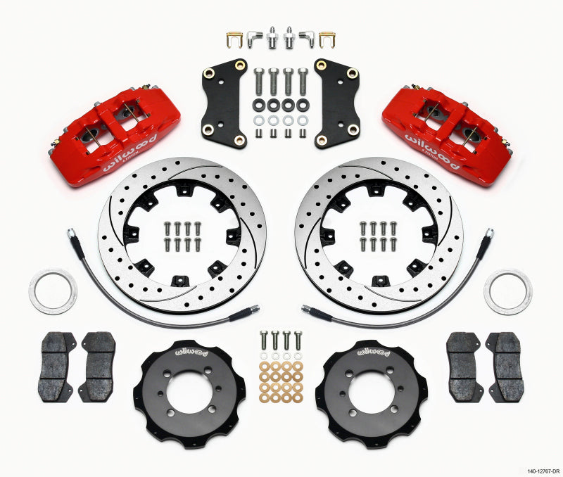 Kit de boné frontal Wilwood Dynapro 6 12,19 pol. Vermelho perfurado 2012 Fiat 500 com linhas