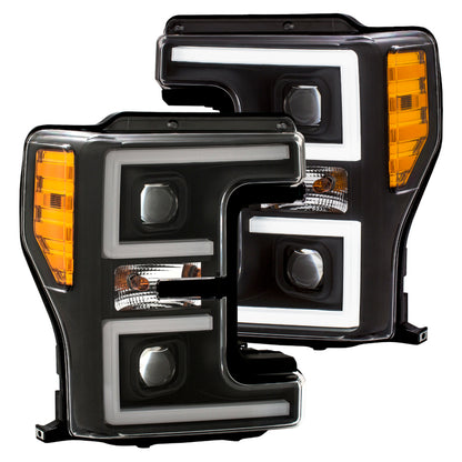 Faróis de LED ANZO 17-18 Ford F-250 Super Duty Plank-Style Farol de LED preto (par)