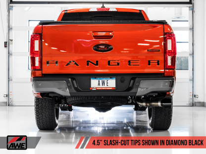 Sistema de escape AWE Tuning 2019+ Ford Ranger 0FG Performance com bicos Diamond Black e proteção contra rochas