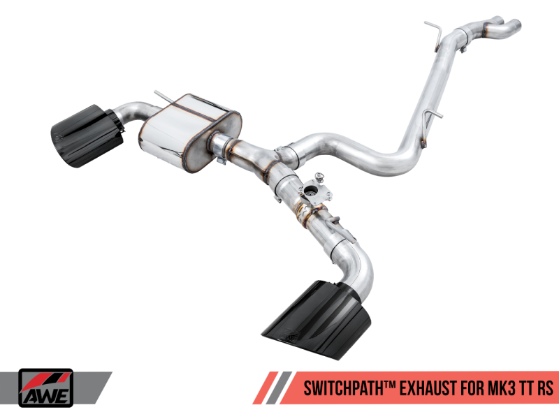 AWE Tuning 18-19 Audi TT RS 2.5L Turbo Coupe 8S/MK3 SwitchPath Escape c/Diamond Black RS-Style Tips