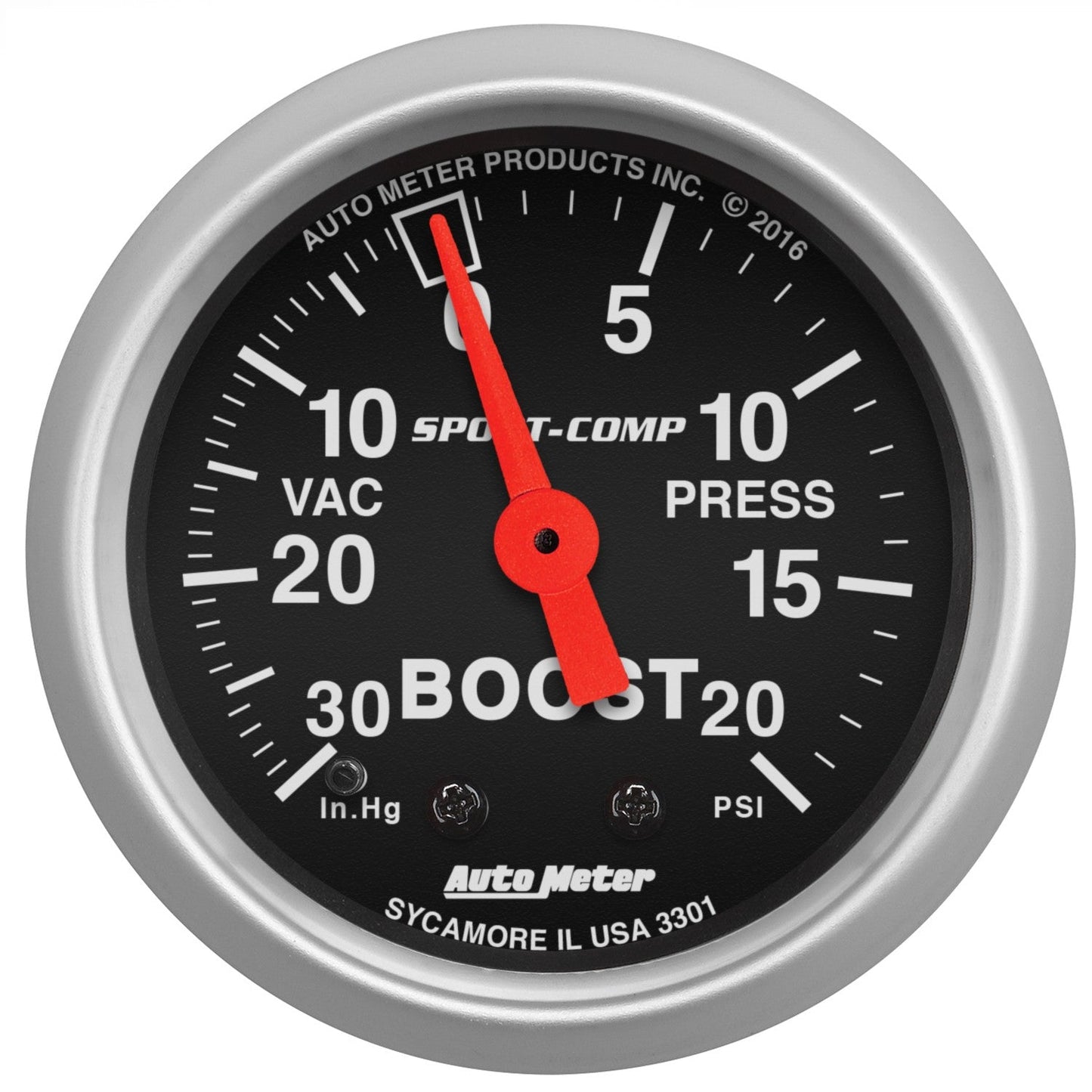 Auto Meter - 2-1/16" BOOST/VACUUM, 30 IN HG/20 PSI, MECHANICAL, SPORT-COMP (3301)