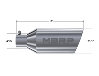 MBRP Punta universal 7 pulgadas OD Extremo enrollado Entrada de 4 pulgadas Longitud de 18 pulgadas - T304 (PUNTA ÚNICA)