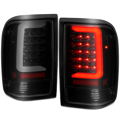 ANZO 1993-1997 Ford Ranger Luces traseras LED con barra de luz Carcasa negra Lente transparente