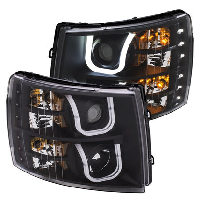 ANZO 2007-2013 Chevrolet Silverado 1500/2500 Faróis projetores c/ U-Bar Switchback preto c/ âmbar