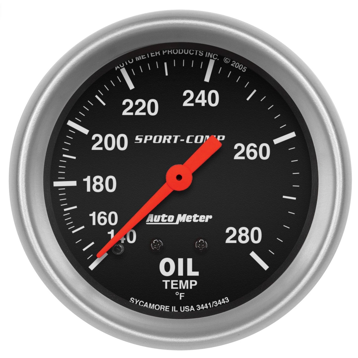 AutoMeter - 2-5/8" OIL TEMPERATURE, 140-280 °F, 12 FT., MECHANICAL, SPORT-COMP (3443)