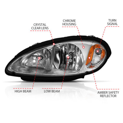 ANZO 2001-2005 Chrysler Pt Cruiser Farol de Cristal Cromado Âmbar (OE)