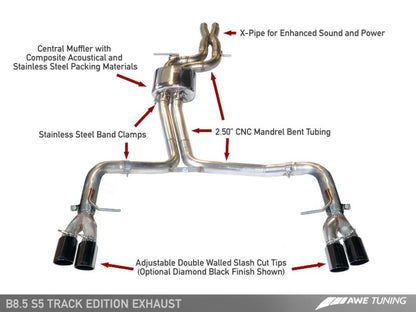 Escape AWE Tuning Audi B8.5 S5 3.0T Track Edition - Diamond Black Tips (102mm)