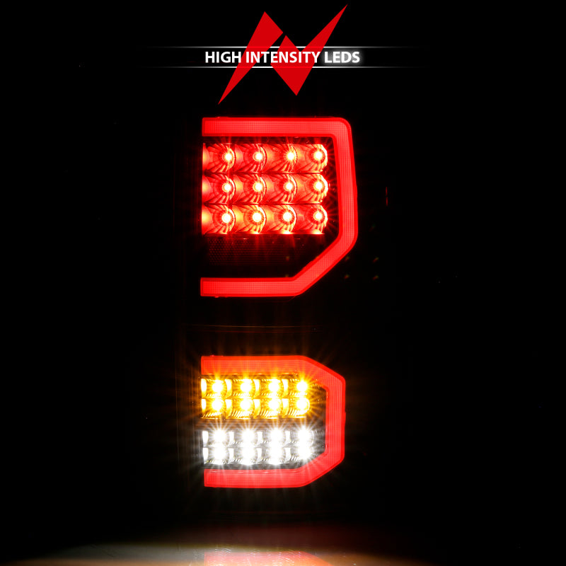 ANZO 2007-2013 Toyota Tundra Lanternas traseiras de LED estilo prancha pretas com lentes transparentes
