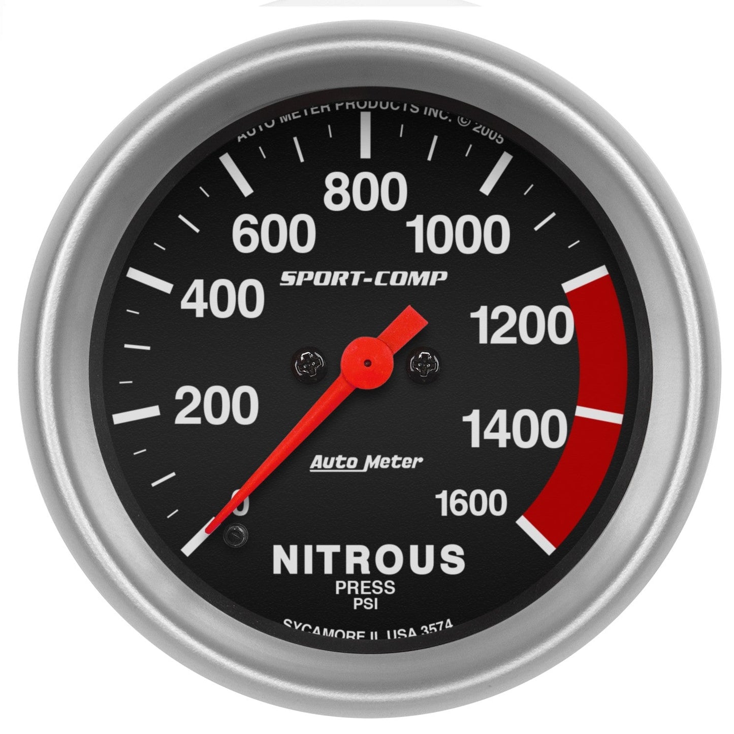 AutoMeter - 2-5/8" PRESSÃO NITROSA, 0-1600 PSI, MOTOR DE PASSO, SPORT-COMP (3574)