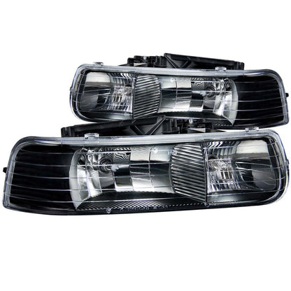 ANZO 1999-2002 Chevrolet Silverado 1500 Faróis de cristal preto