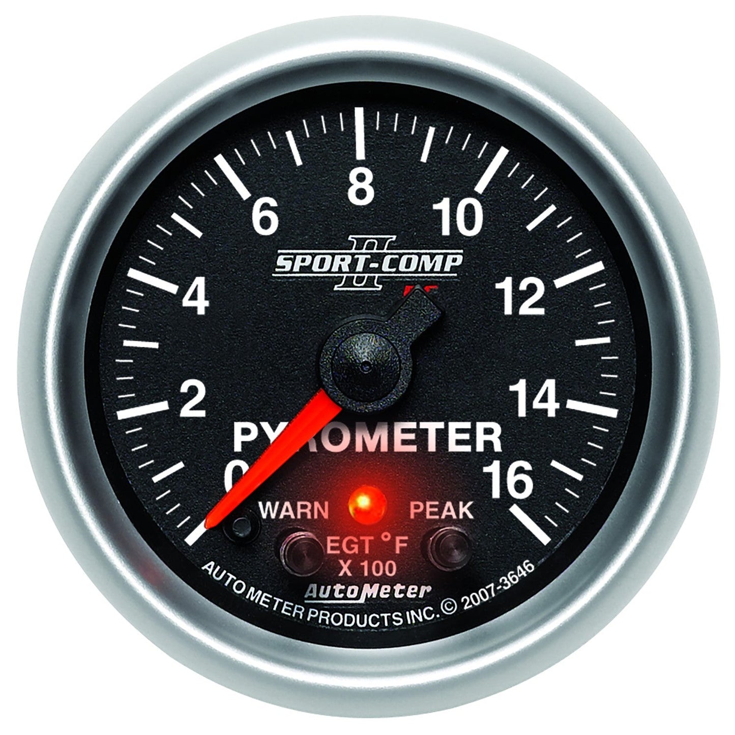 AutoMeter - PIRÓMETRO DE 2-1/16", CON PICO Y ADVERTENCIA, 0-1600 °F, MOTOR PASO A PASO, SPORT-COMP II (3646)