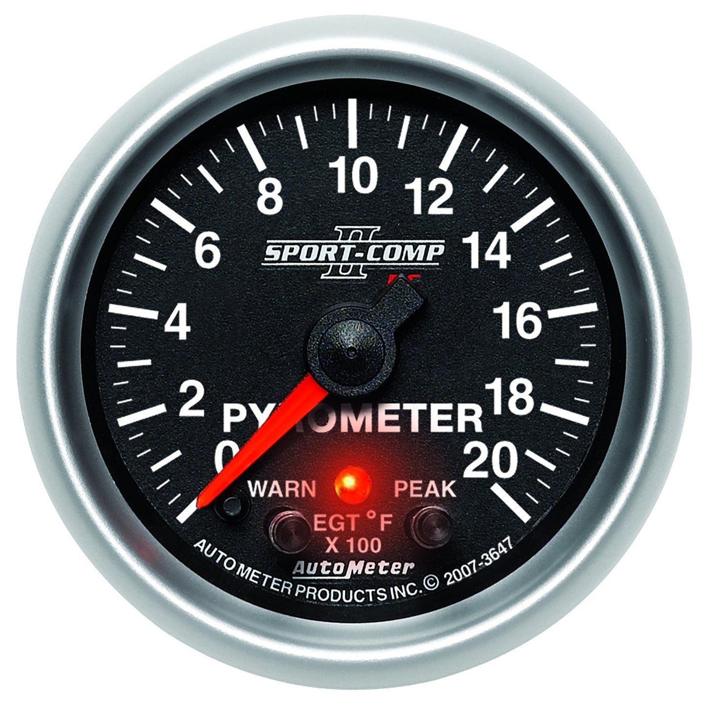 AutoMeter - 2-1/16" PYROMETER, W/ PEAK & WARN, 0-2000 °F, STEPPER MOTOR, SPORT-COMP II (3647)