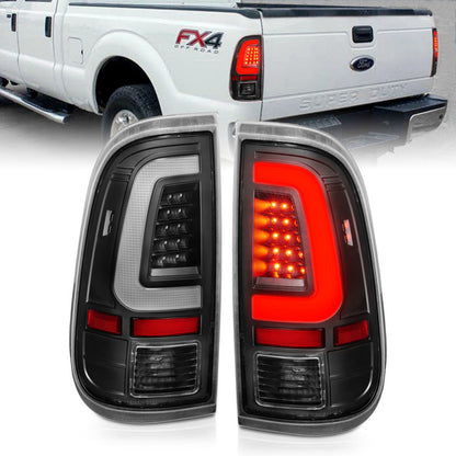ANZO 2008-2016 Ford F-250 Lanternas traseiras de LED pretas com lentes transparentes (par)