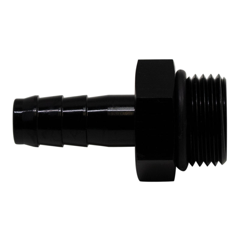 DeatschWerks 8AN ORB Macho a 3/8in Macho Triple Barb Fitting (Incl O-Ring) - Negro mate anodizado