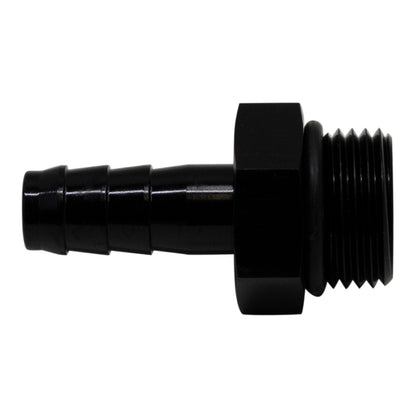 DeatschWerks 8AN ORB Macho a 3/8in Macho Triple Barb Fitting (Incl O-Ring) - Negro mate anodizado