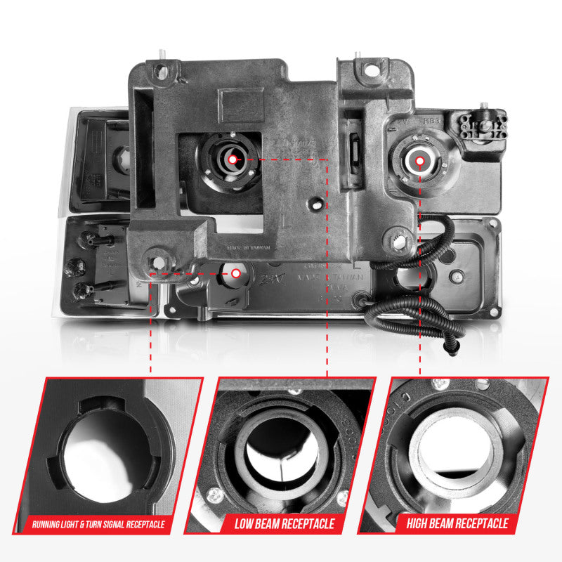 ANZO 88-98 Chevrolet C1500 Faróis de cristal com barra de luz Caixa preta com marcadores laterais de sinal 8 unidades