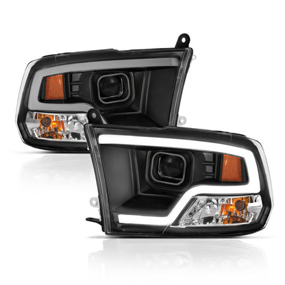 ANZO 09-18 Dodge Ram 1500 Faros delanteros estilo tablón proyector negro con halo