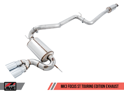 AWE Tuning Ford Focus ST Touring Edition Cat-back Escape - Resonated - Chrome Silver Tips