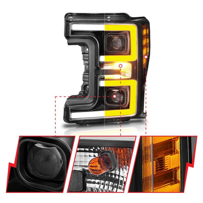 Faróis de LED ANZO 17-18 Ford F-250 Super Duty Plank-Style Farol de LED preto (par)