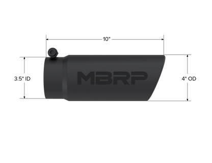 MBRP Punta universal 4 OD Extremo enrollado en ángulo Entrada 3.5 Longitud 10 - Acabado negro