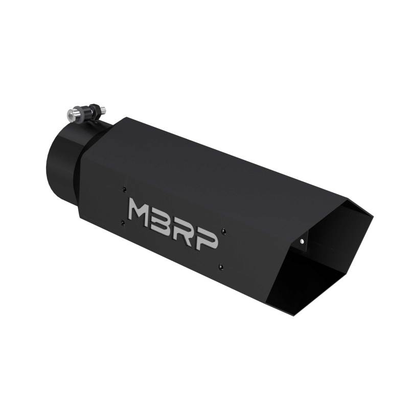 MBRP Punta hexagonal universal Entrada de 4 pulgadas Longitud de 16 pulgadas con logotipo - Revestimiento negro