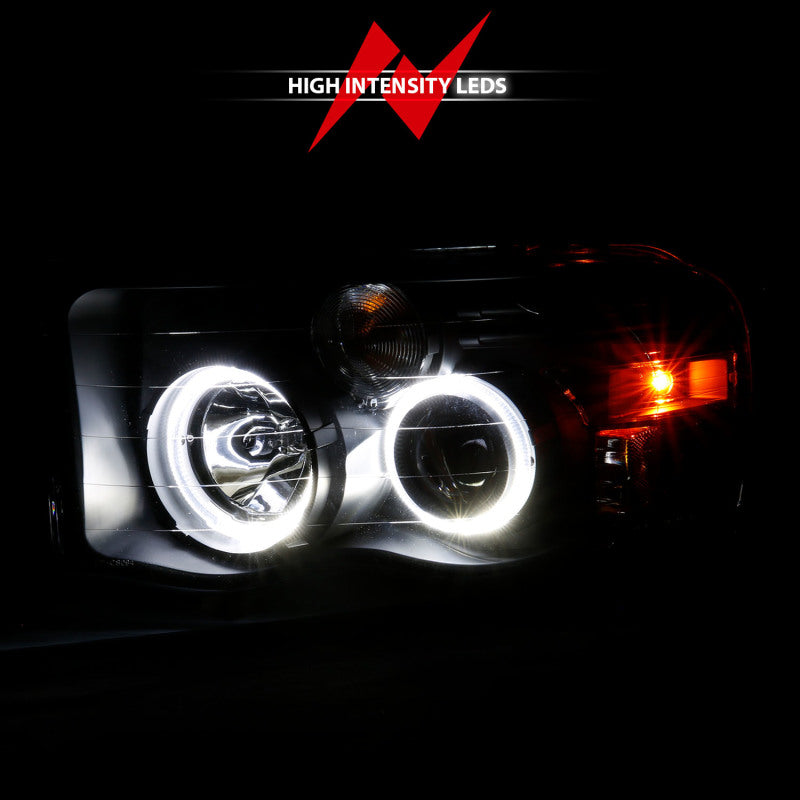 ANZO 2002-2005 Dodge Ram 1500 Projetor Faróis c/ halo preto claro âmbar