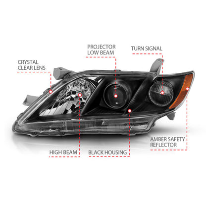 ANZO 2007-2009 Toyota Camry Projetor Farol Preto Âmbar