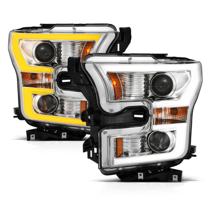 ANZO 2015-2017 Ford F-150 Projetor Faróis c/ Plank Style Switchback Cromado c/ Âmbar